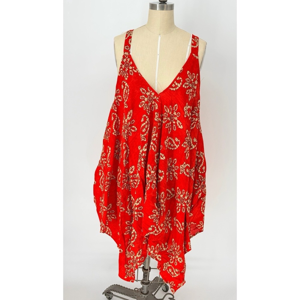 Ashley Stewart 22/24 Red Boho Tunic Top Handkerchief Hem Cold Shoulder Rayon